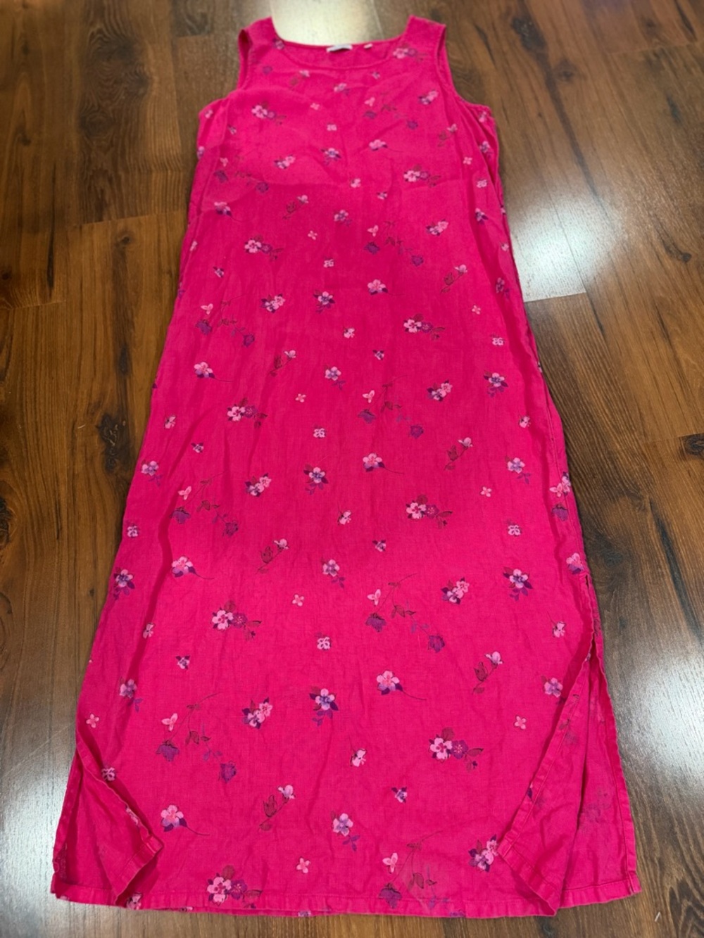 RUSS BERENS MALIBU USA VINTAGE 100% LINEN DRESS SIZE Large pink floral